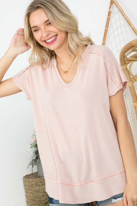 PLUS WASHED TERRY SOLID CASUAL TOP