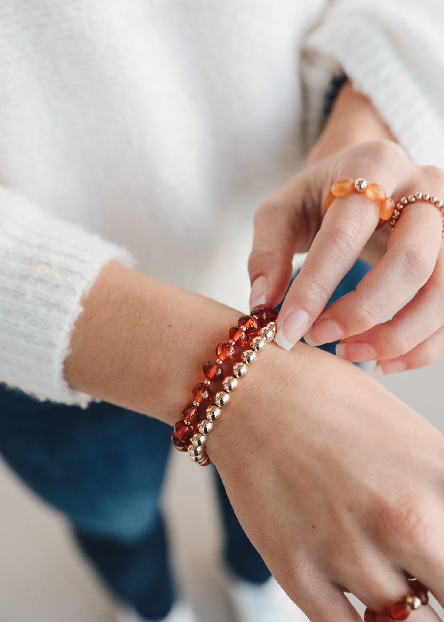 Baltic Sea Amber : 14k Gold Filled Beaded Sun + Moon || Adult Bracelets