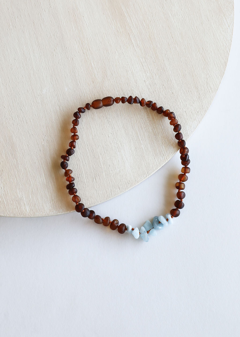 Raw Cognac Baltic Amber + Raw Aquamarine || Necklace