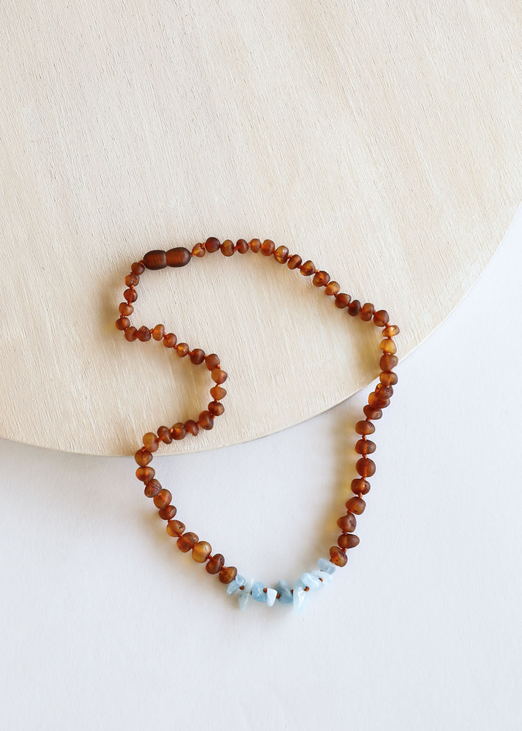 Raw Cognac Baltic Amber + Raw Aquamarine || Necklace
