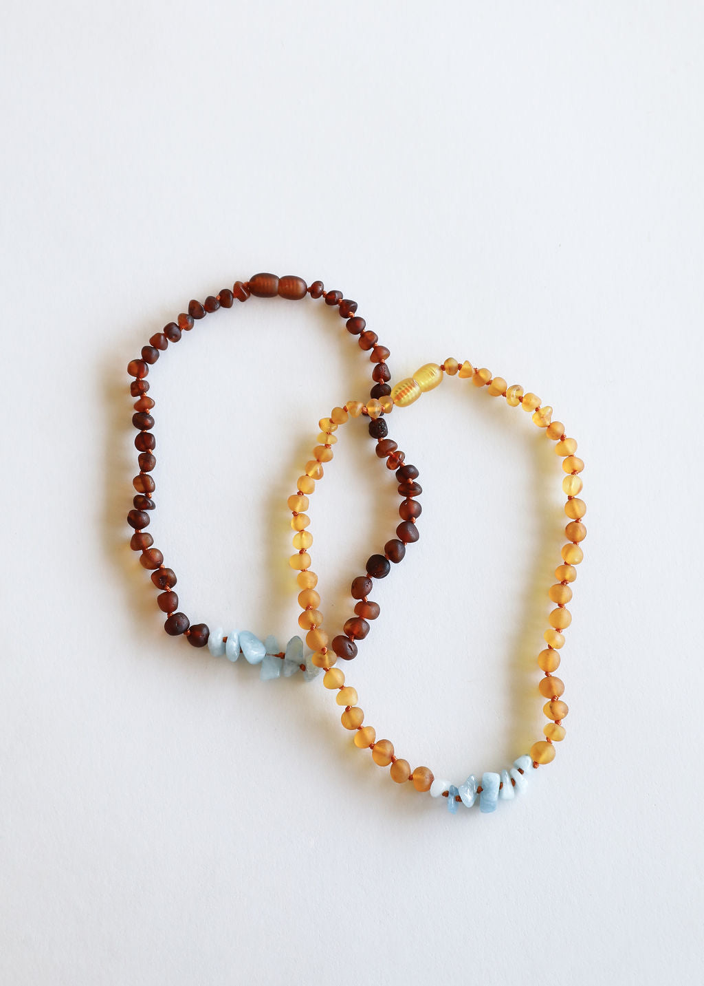 Raw Cognac Baltic Amber + Raw Aquamarine || Necklace