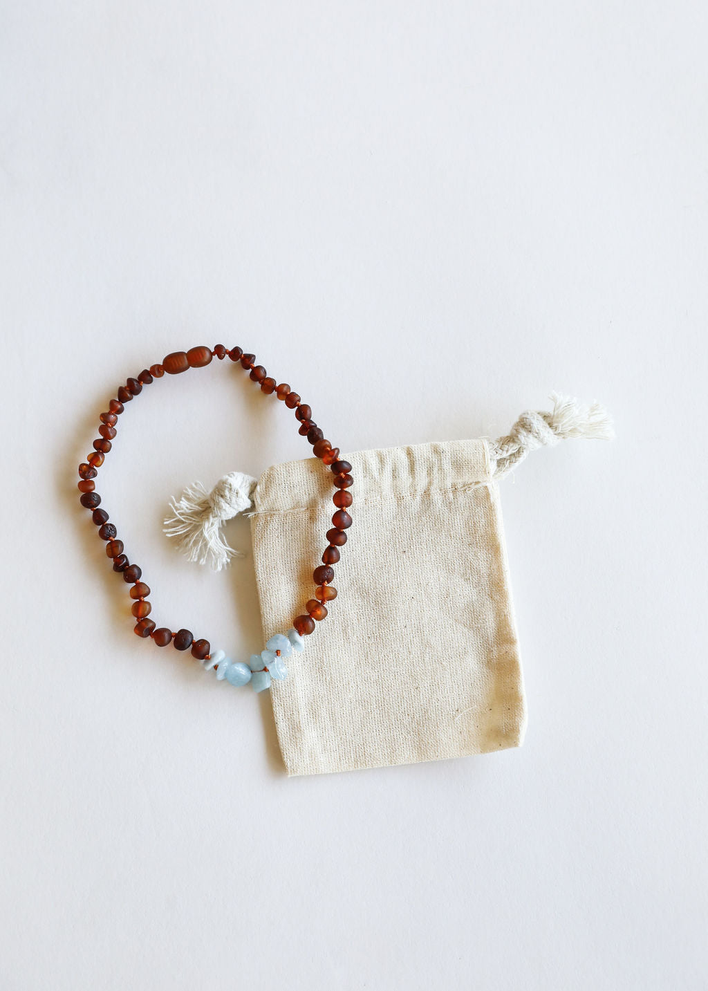 Raw Cognac Baltic Amber + Raw Aquamarine || Necklace