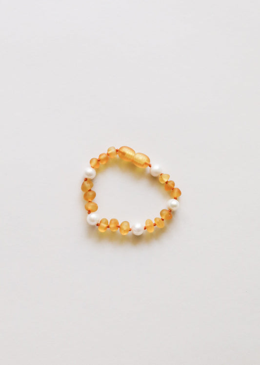 Raw Honey Baltic Amber + Pearl Halo || Anklet or Bracelet
