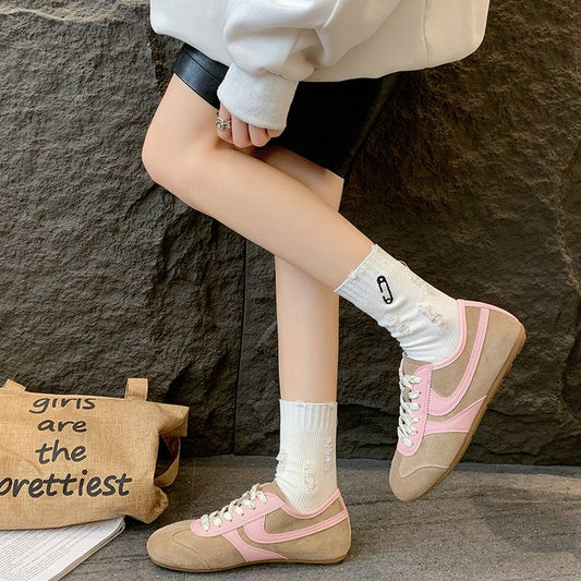 Women's Contrast Panel Suede Retro Sneakers