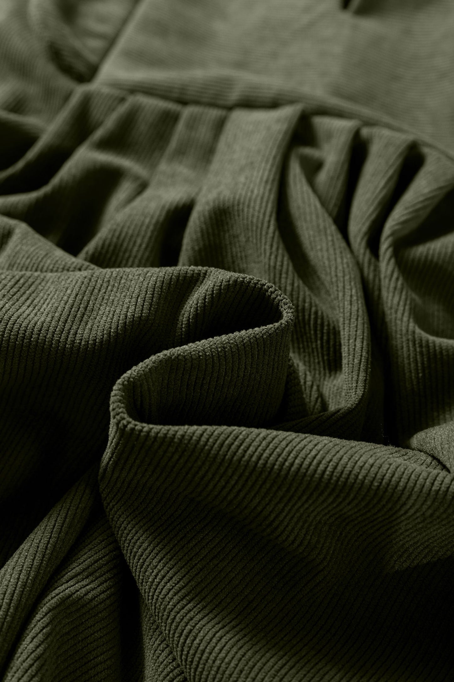 Corduroy Pleated Scallop Neck 3/4 Sleeve Mini Dress