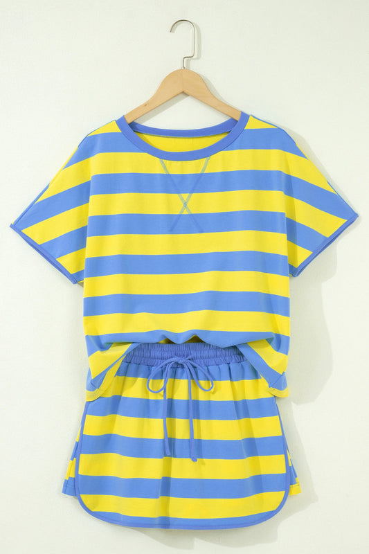 Stripe Dolman Tee & Drawstring Skort Set