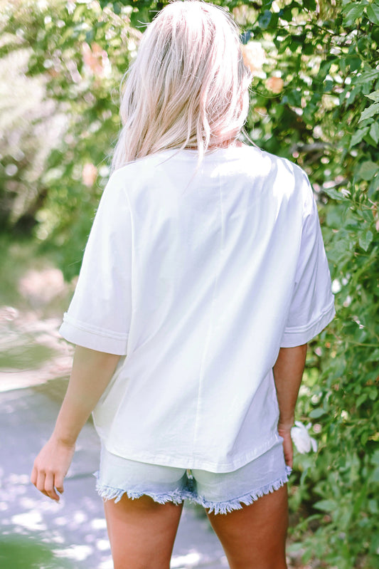 MAMA Chenille Patched Crew Neck Top