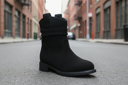 Womenâs Suede Chunky Heel Slimming Ankle Boots
