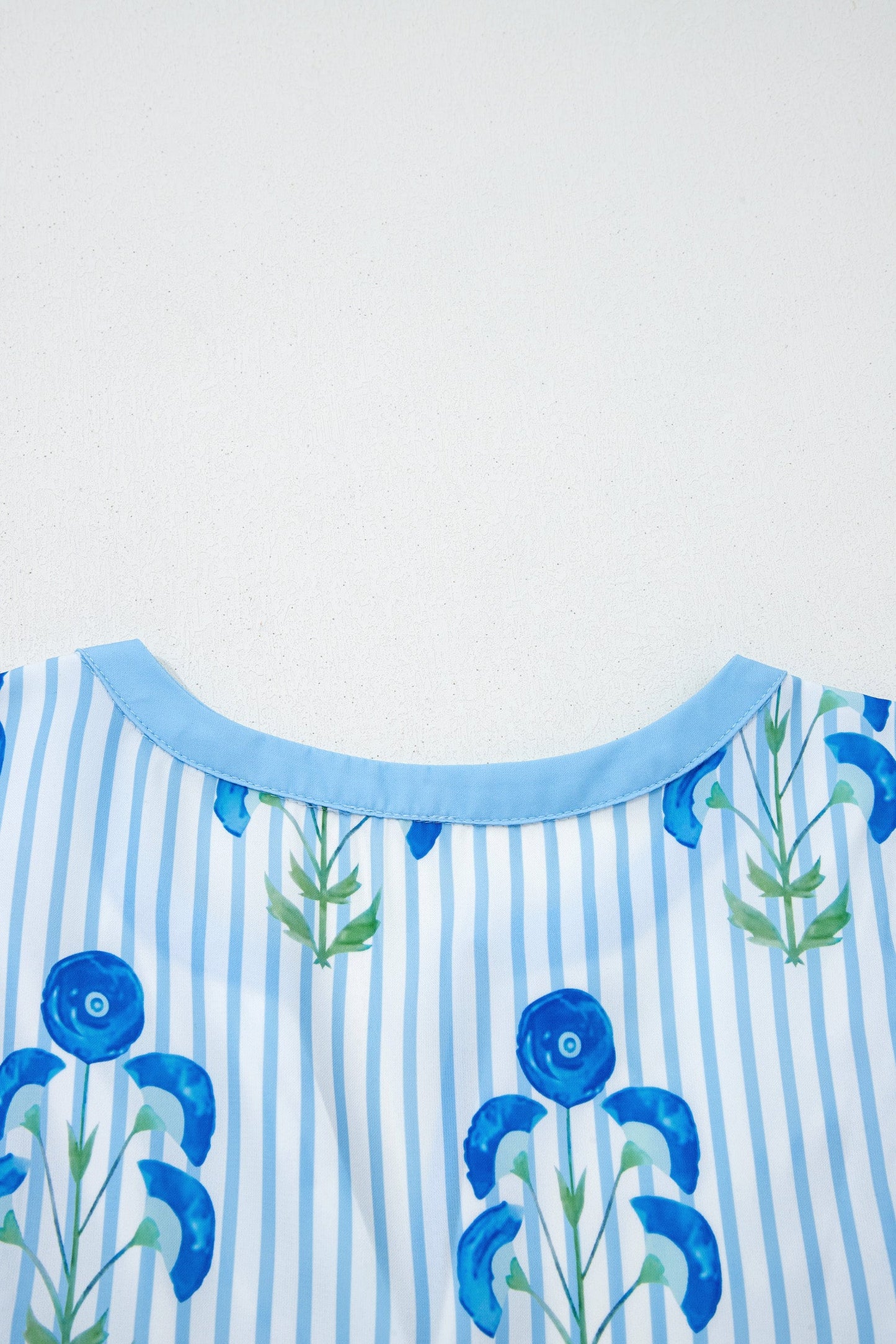 Floral Stripe Tie Notch Puff Sleeve Dress