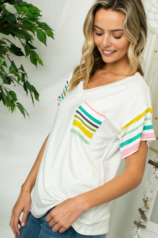 MULTI STRIPE MIXED BOXY TOP