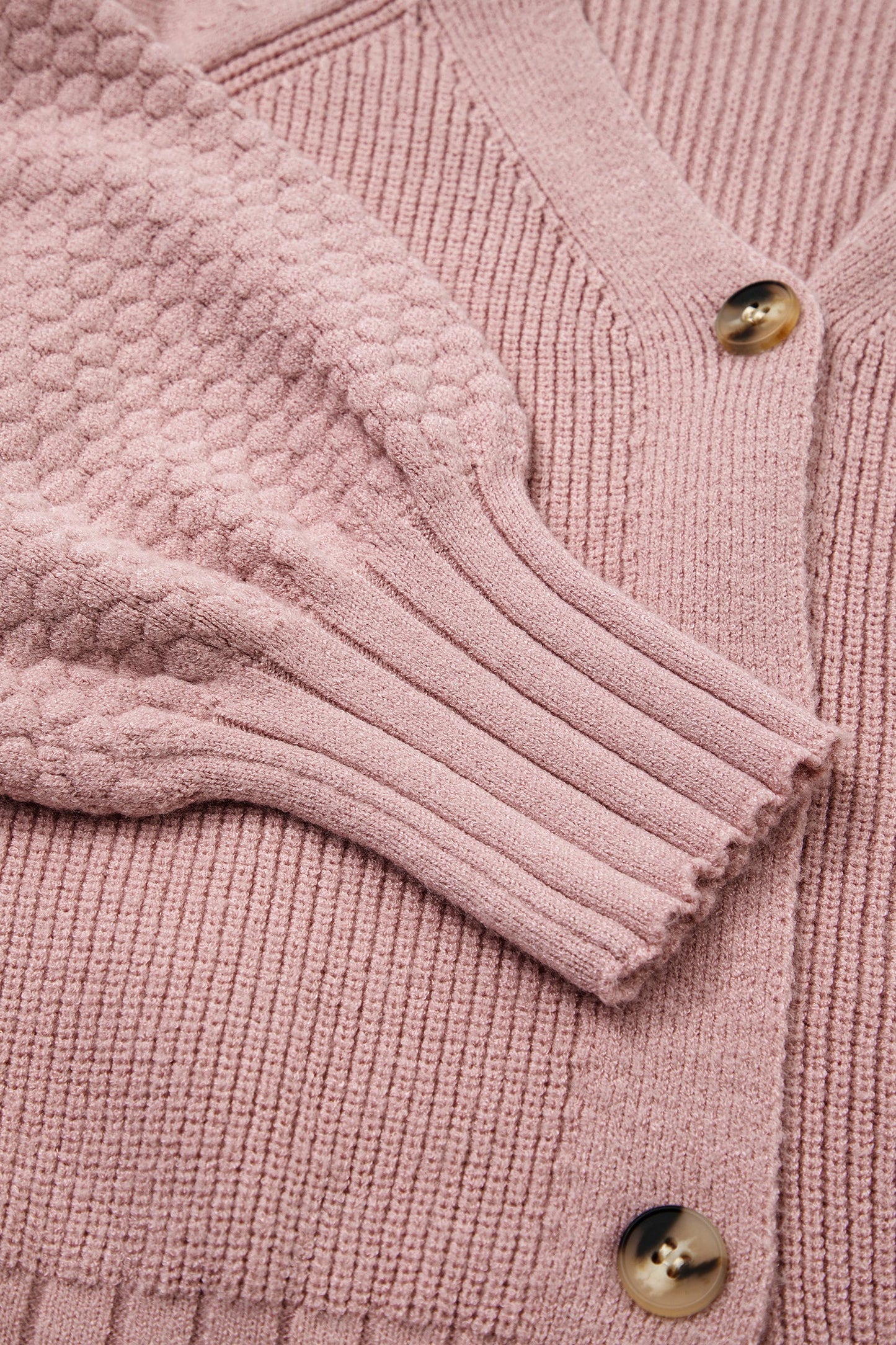 Textured Knit Button Front V-Neck Cardigan