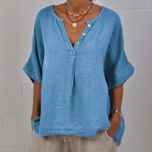 Women's V-Neck Button-Up Shirt