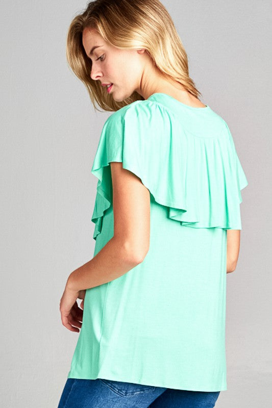 SOLID RUFFLE DETAIL CASUAL TOP