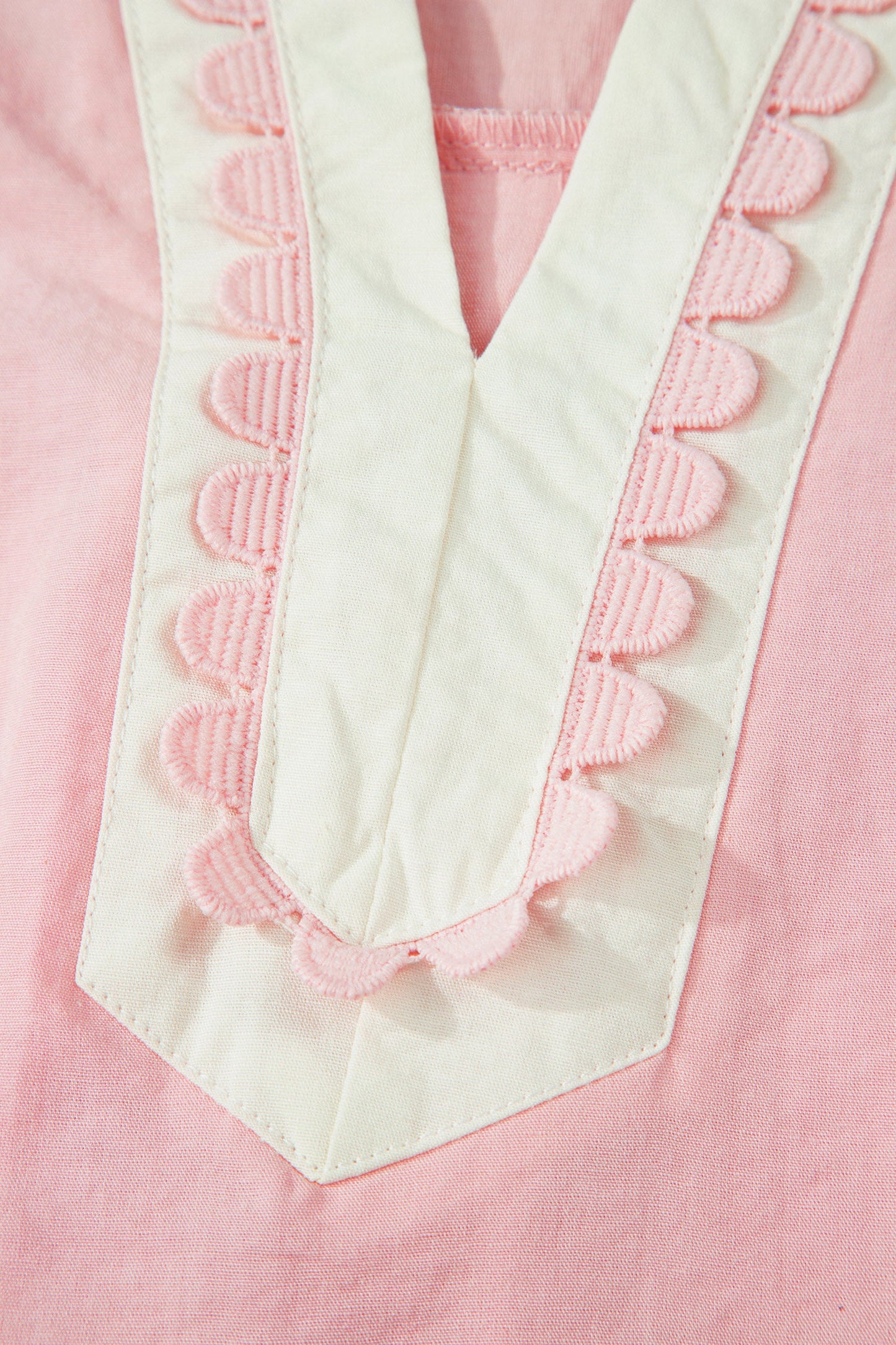 Scallop Trim Colorblock Puff Sleeve Mini Dress