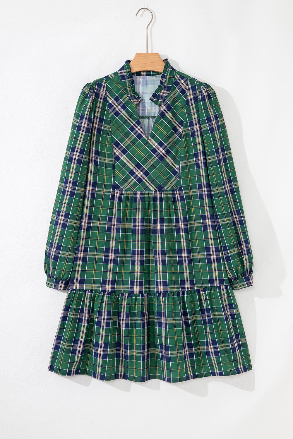 Plaid Frilled Collar Long Sleeve Mini Dress