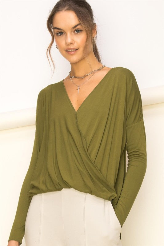 Enticing Endeavors Long Sleeve Surplice Top