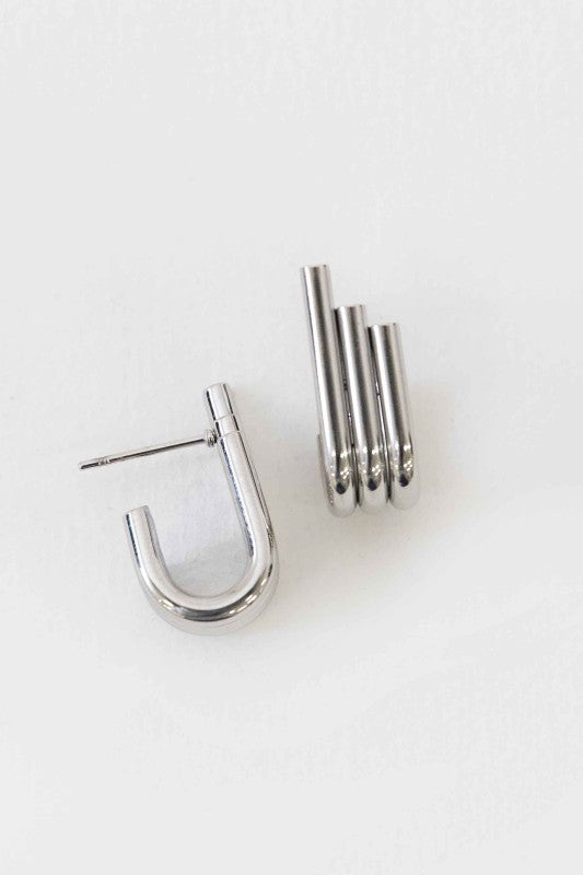 Pipes Stud Earrings Silver