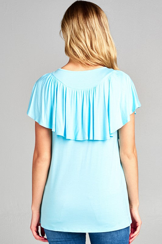 SOLID RUFFLE DETAIL CASUAL TOP