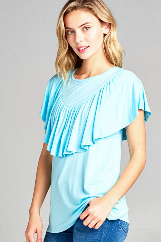 SOLID RUFFLE DETAIL CASUAL TOP