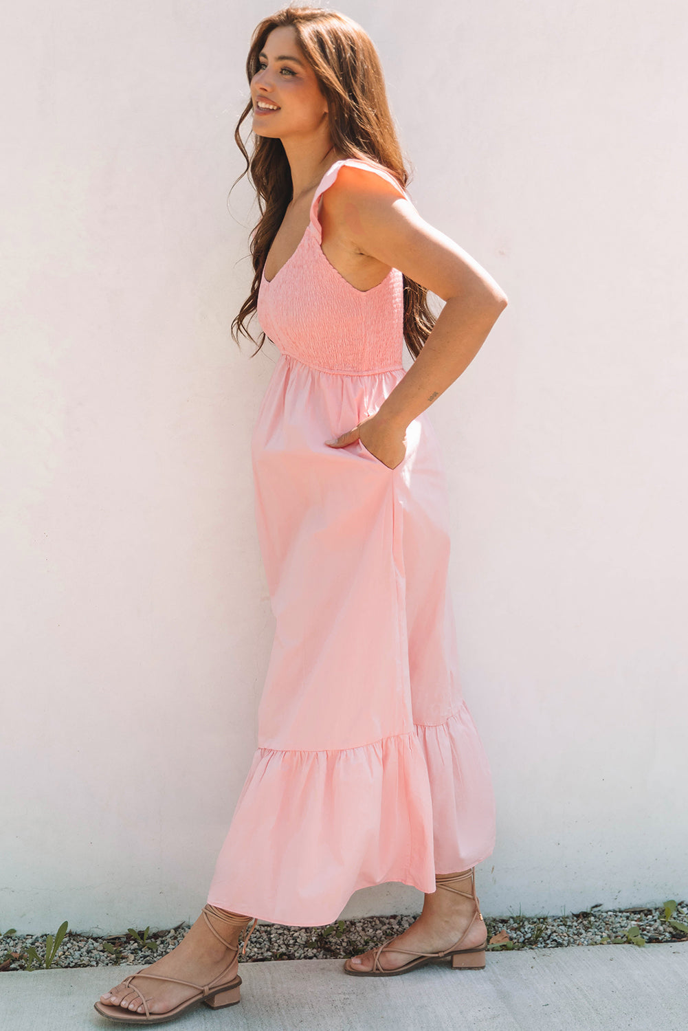 Ashlyn Flutter Sleeve Smocked Bodice Maxi Dress
