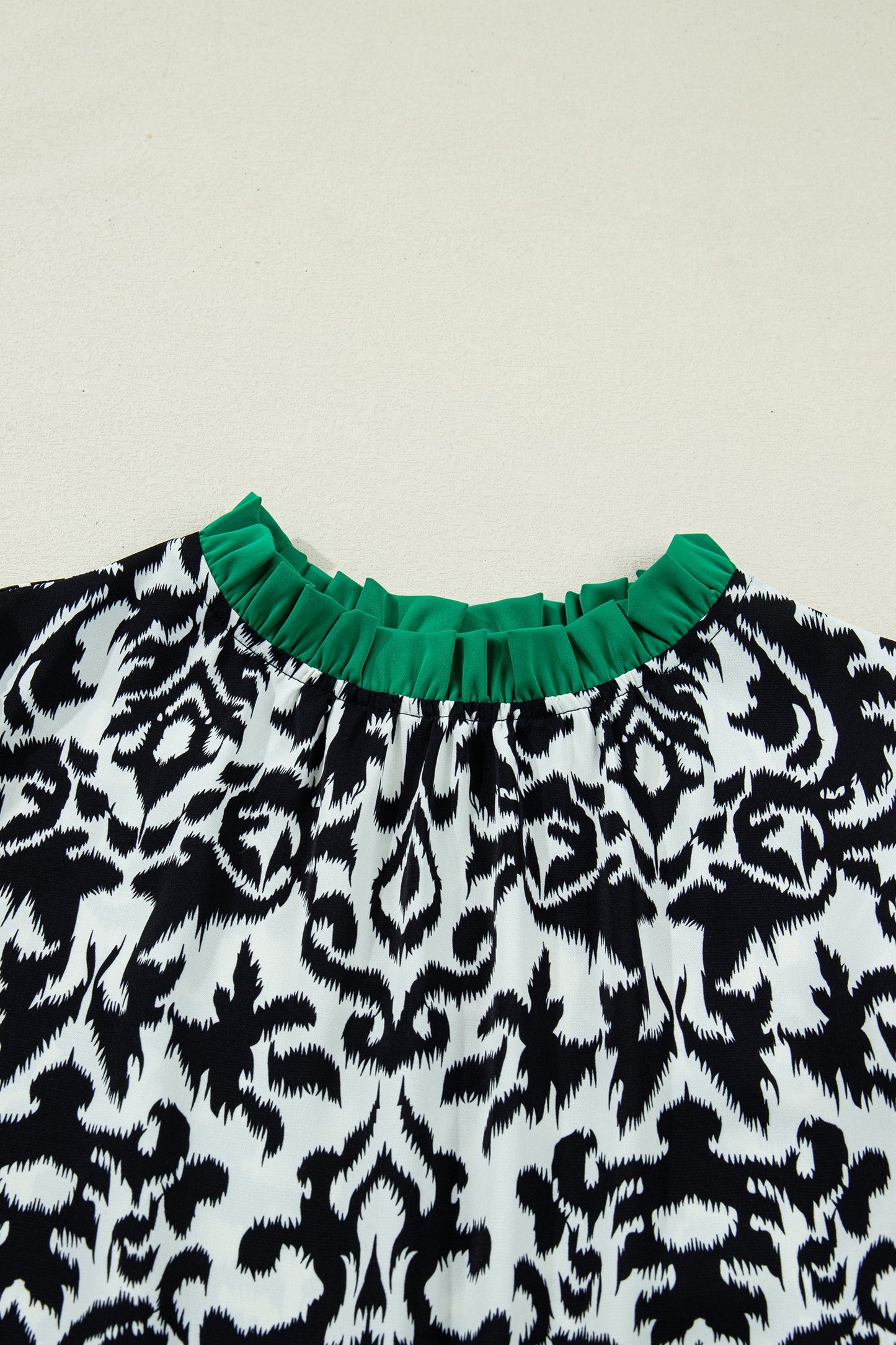 Abstract Damask Colorblock Ruffle 3/4 Sleeve Blouse