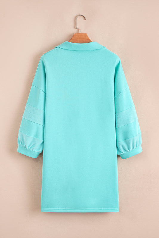 Bow Collared 3/4 Sleeve Side Pocket Mini Dress