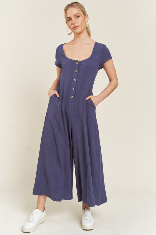 LINEN BUTTON DOWN JUMPSUIT