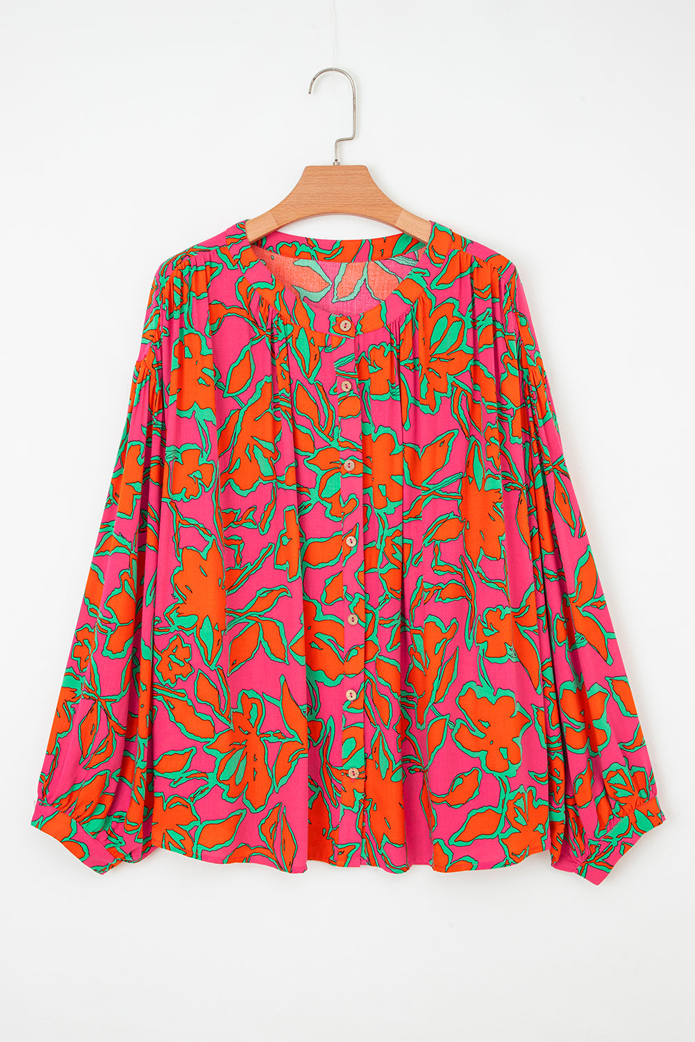 Floral Batwing Sleeve Button-Up Shirt