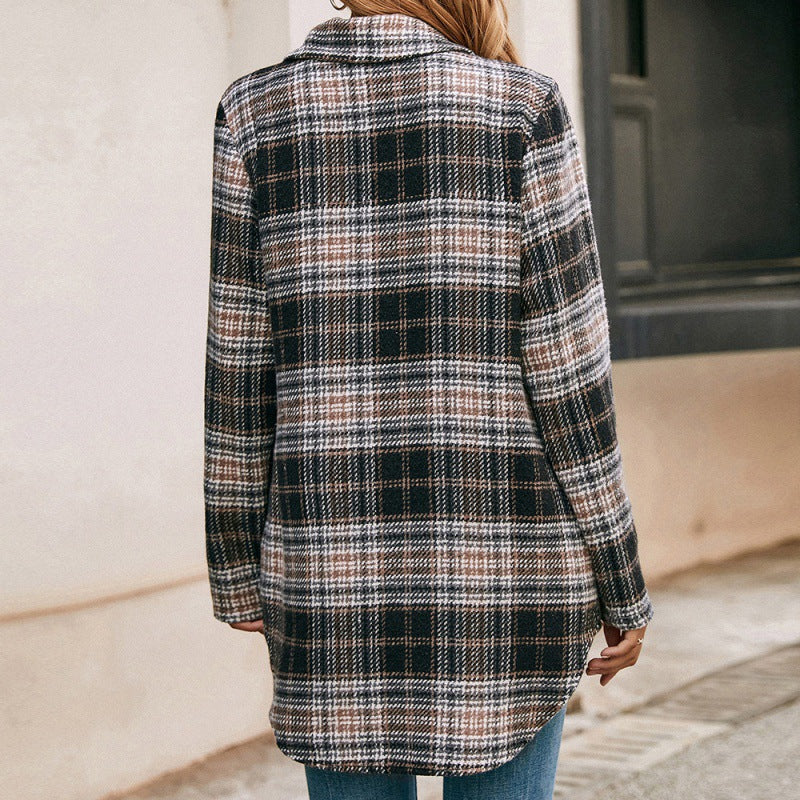 Women's Loose Casual Lapel Plaid Shirt Jacket