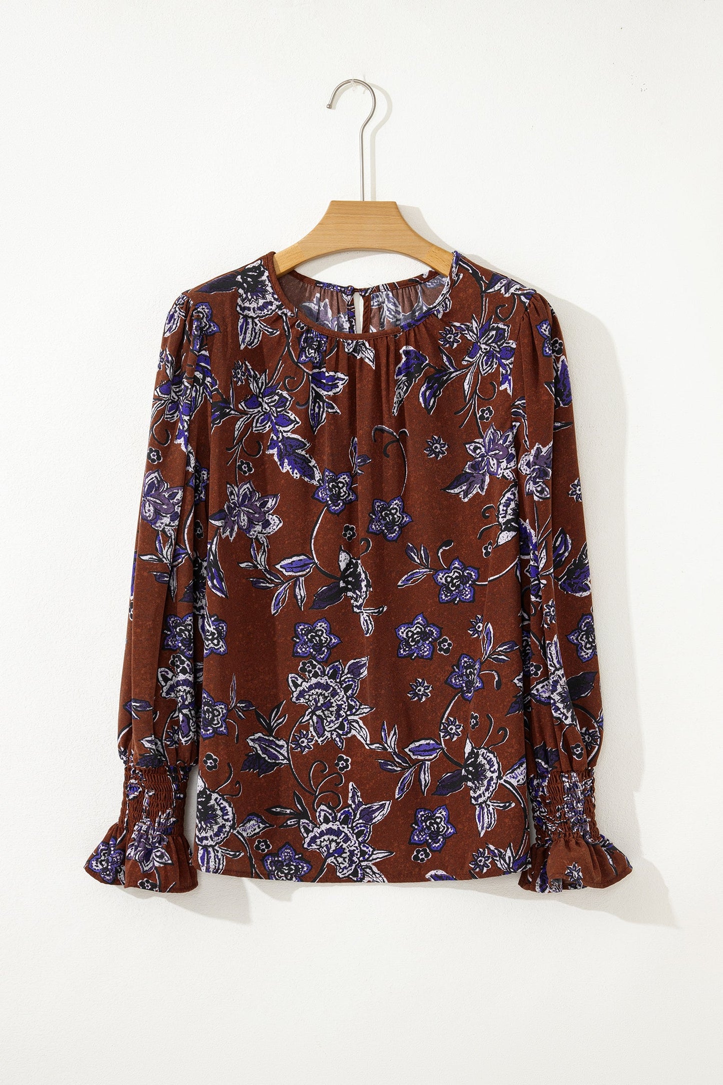 Floral Smocked Cuff Long Sleeve Blouse