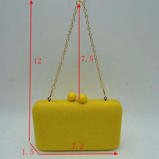 Textured Box Clutch Bag with Double Bead Clasp and Chain Strap
