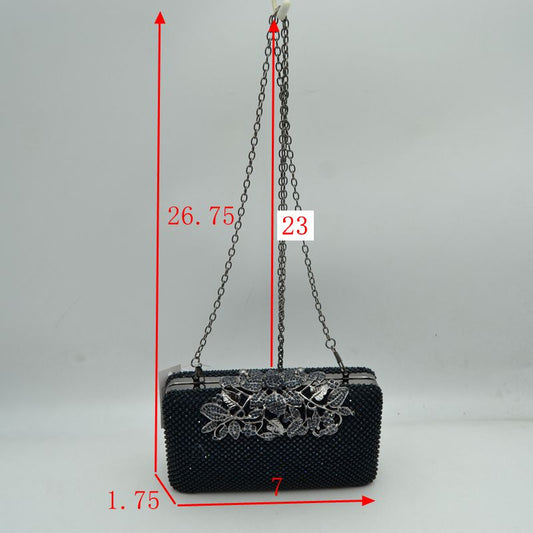 Studded Evening Clutch with Ornate Leaf Clasp Detail
