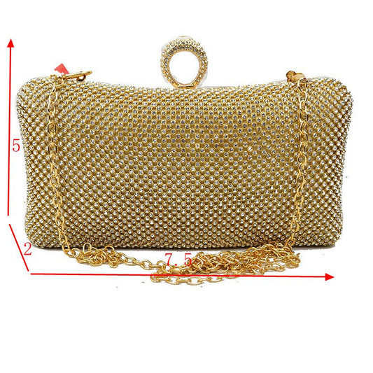 Shimmering Studded Clutch Bag with Textured O-Ring Clasp