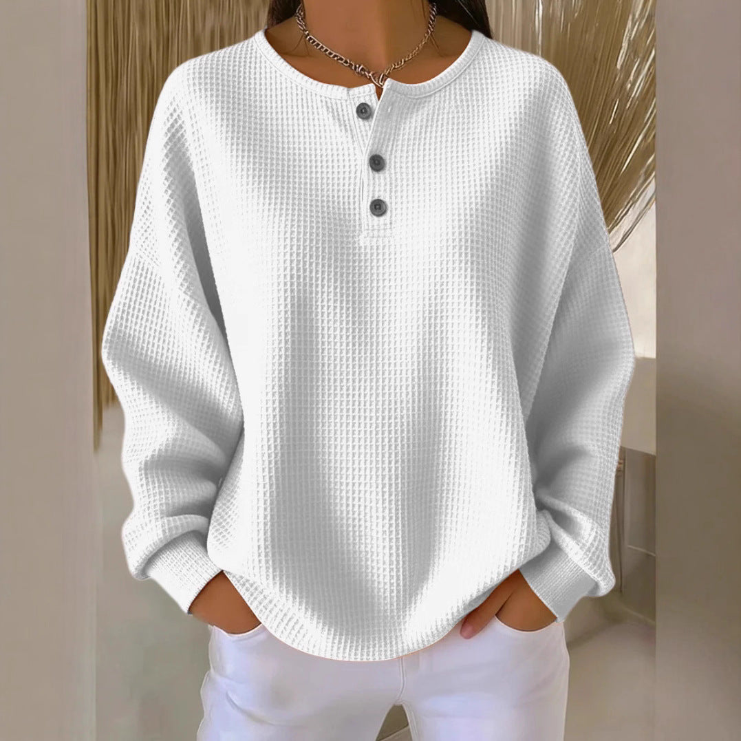 Women's Round Neck Solid Color Pullover Loose Top | Long & Short Sleeve