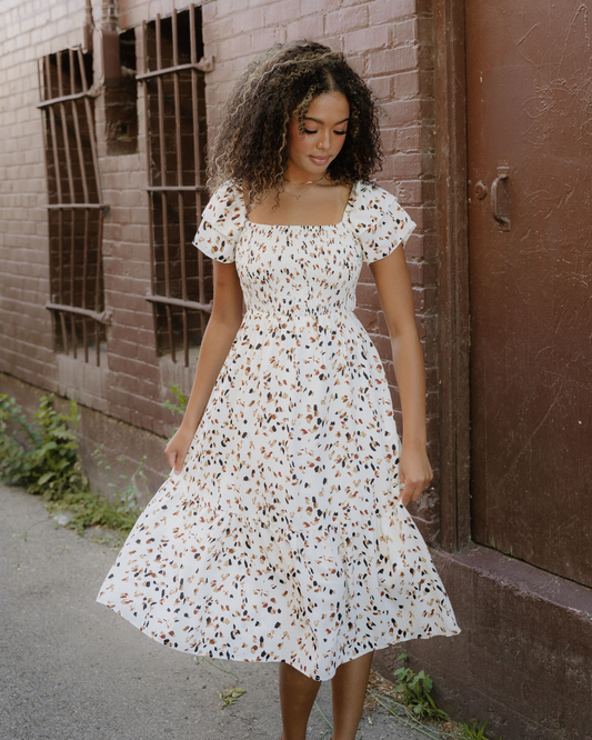 Estelle Smocked Square Neck Ruffle Short Sleeve Dress