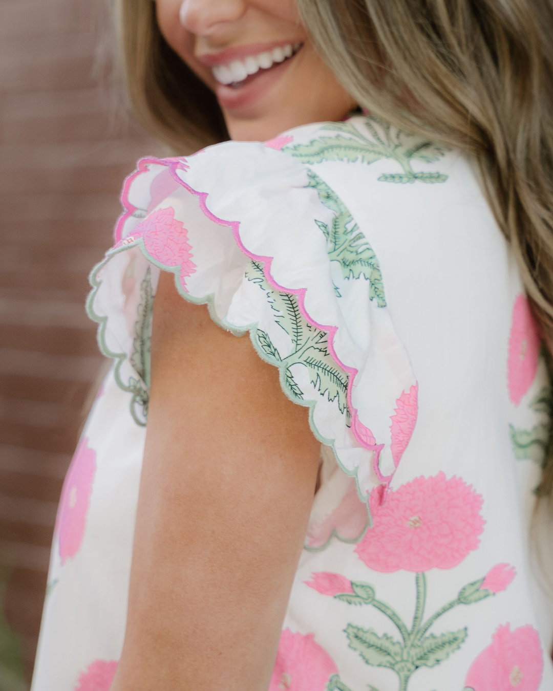 Everrett Scalloped Embroidery Trim V Neck Drop Waist Mini Dress