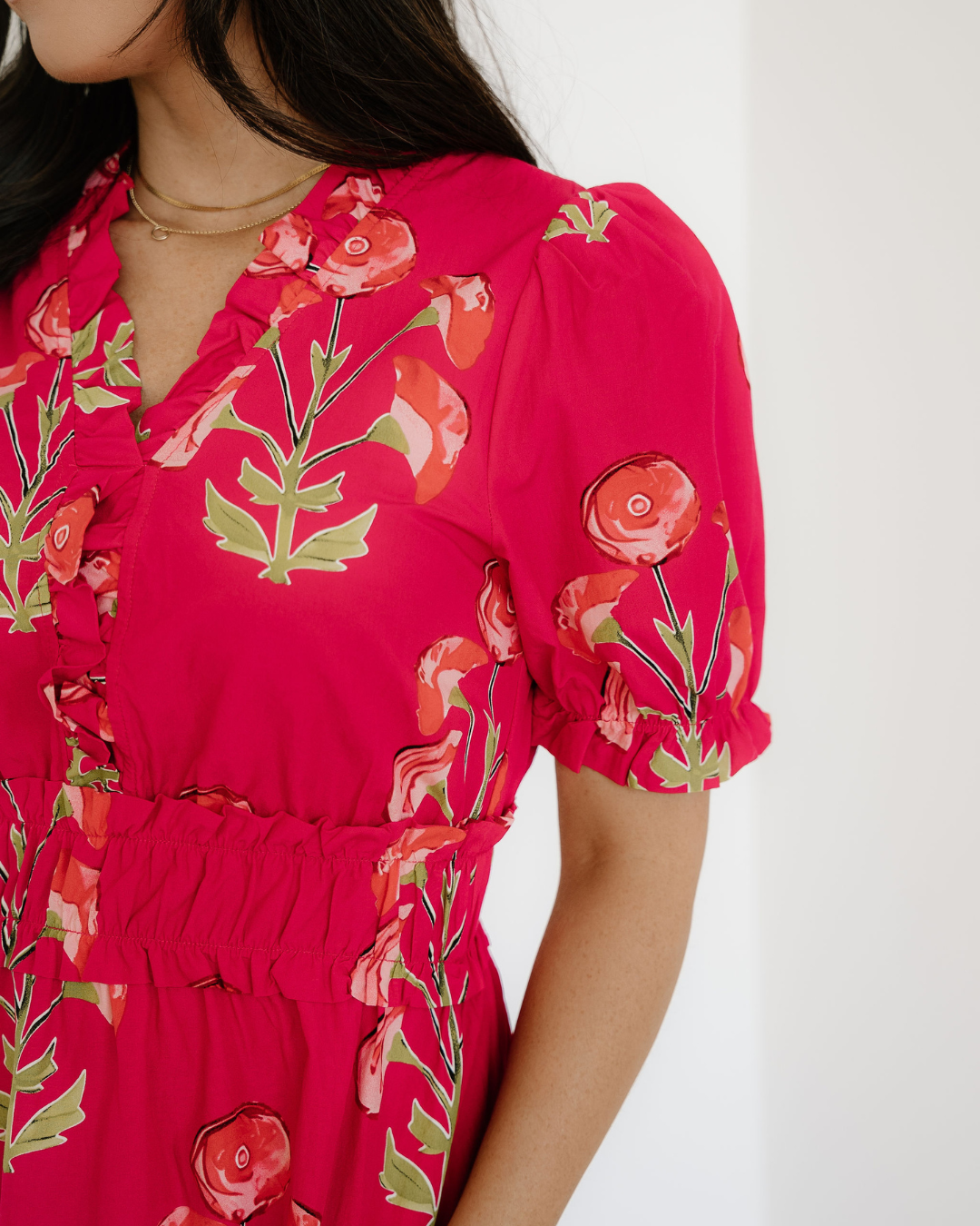 Neve Red Floral Maxi Dress | Ruffle V Neck Dress