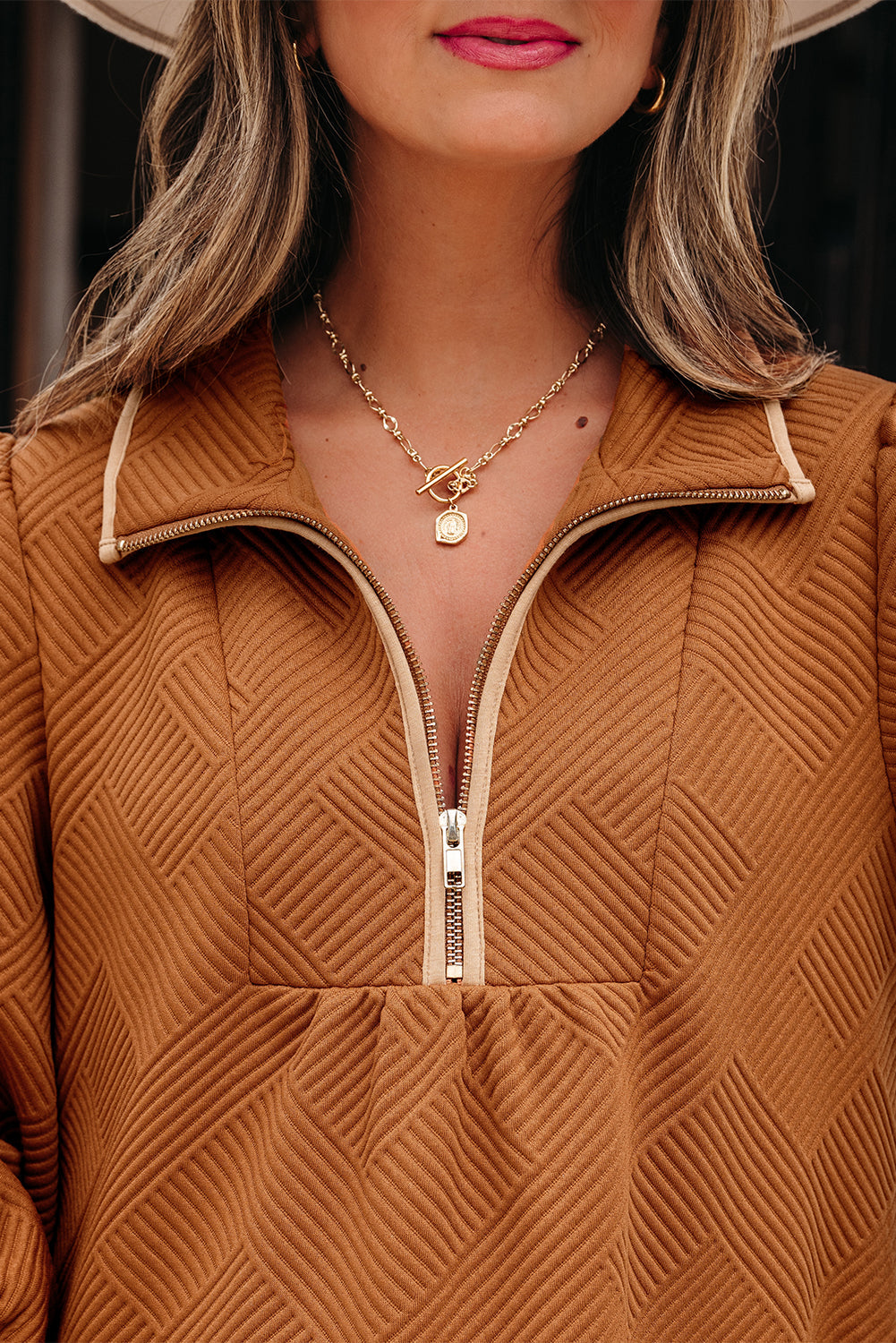 Danielle Zip Collar Textured Mini Dress