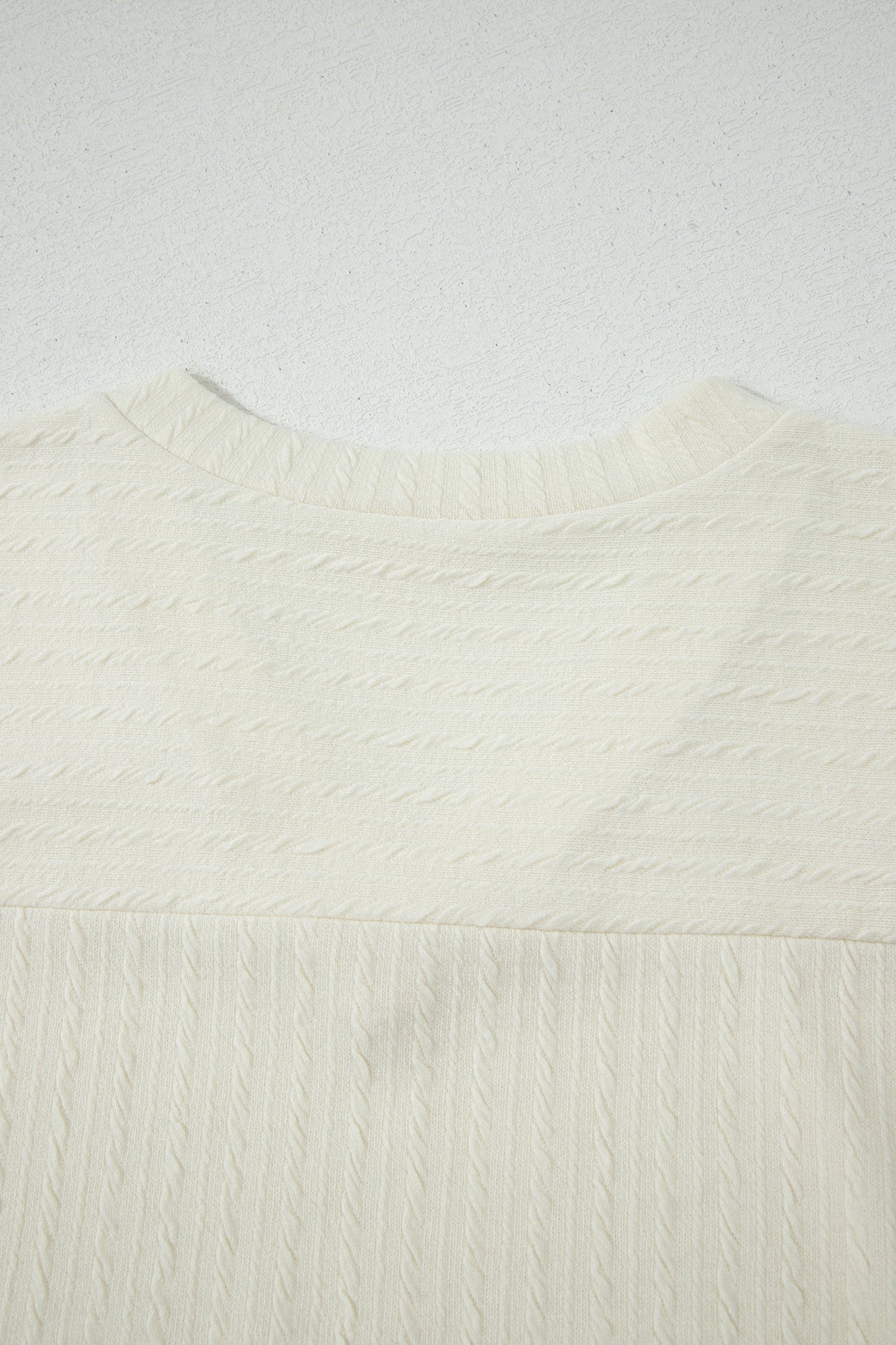 Cable Knit Textured V-Neck Short Sleeve T-Shirt