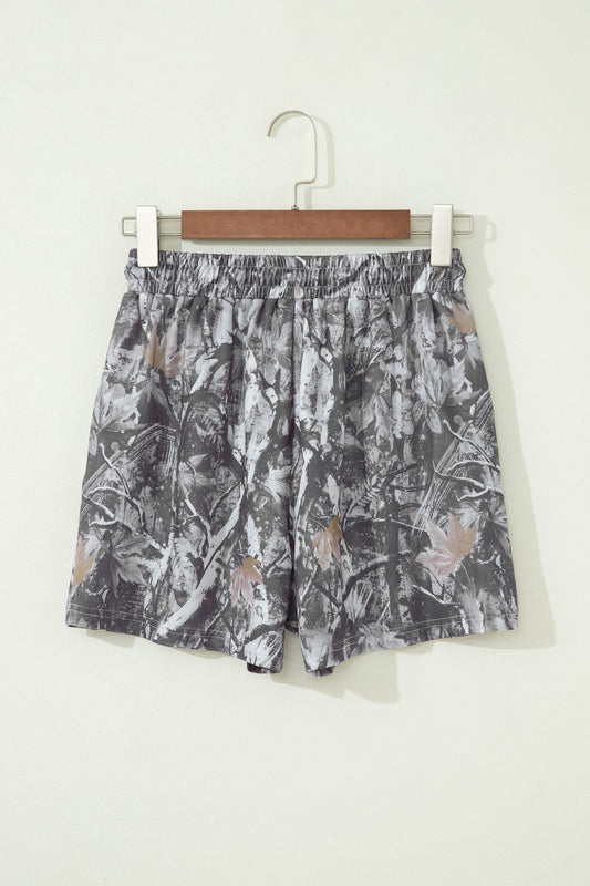 Camo Tie Elastic High Waist Shorts