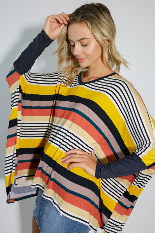 MULTI ENGINEERING STRIPE PRINT JERSEY OVERSIZE BOX