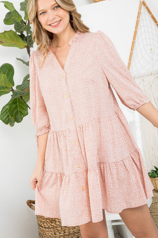 DOT BUTTON DOWN TIERED DRESS