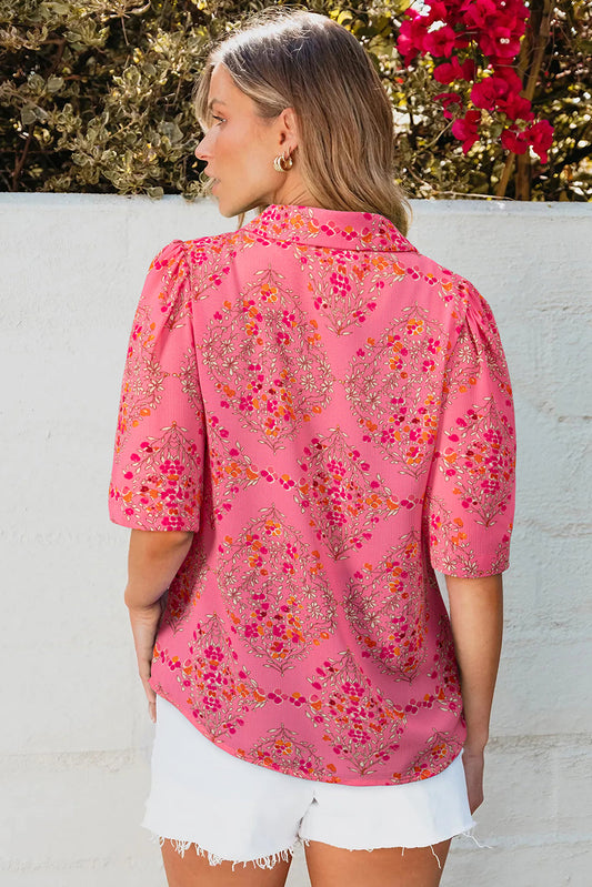 Floral Wide Short Sleeve Button Up Shirt