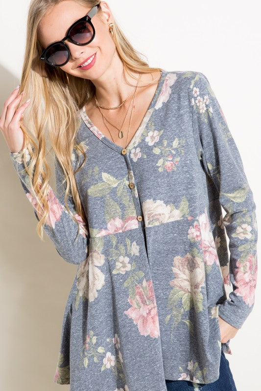 FLORAL TRIBLEND BABYDOLL TOP