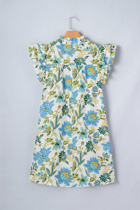 Floral Ruffle Short Sleeve V-Neck Mini Dress