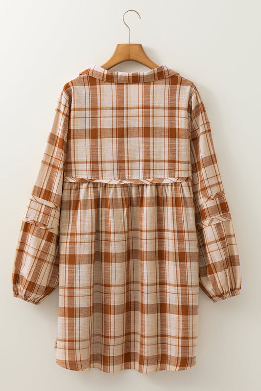 Plaid Side Pocket Frilled Babydoll Mini Dress