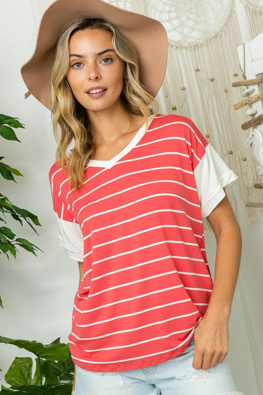 BIG STRIPE JERSEY MIXED BOXY TOP