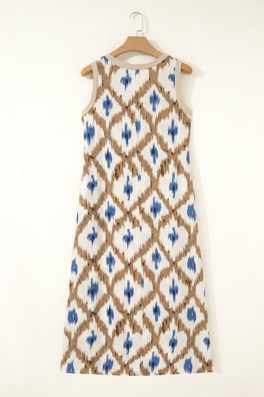 Boho Abstract V-Neck Sleeveless Maxi Dress
