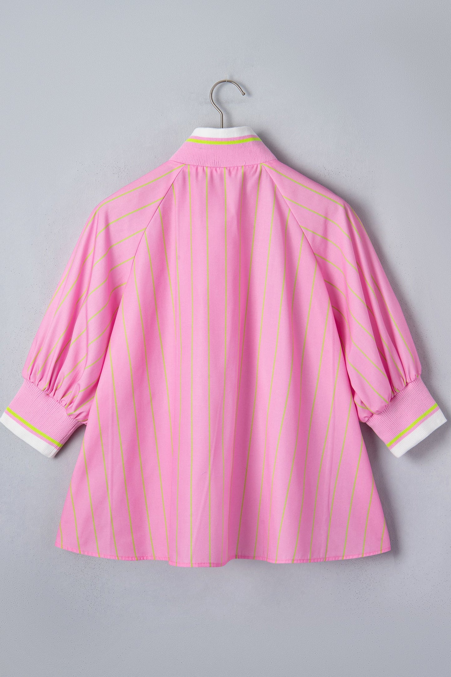 Stripe Half Zip Collared 3/4 Sleeve Blouse
