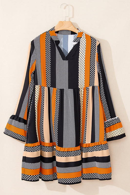 Stripe Polka Dot Ruffle Hem Mini Dress